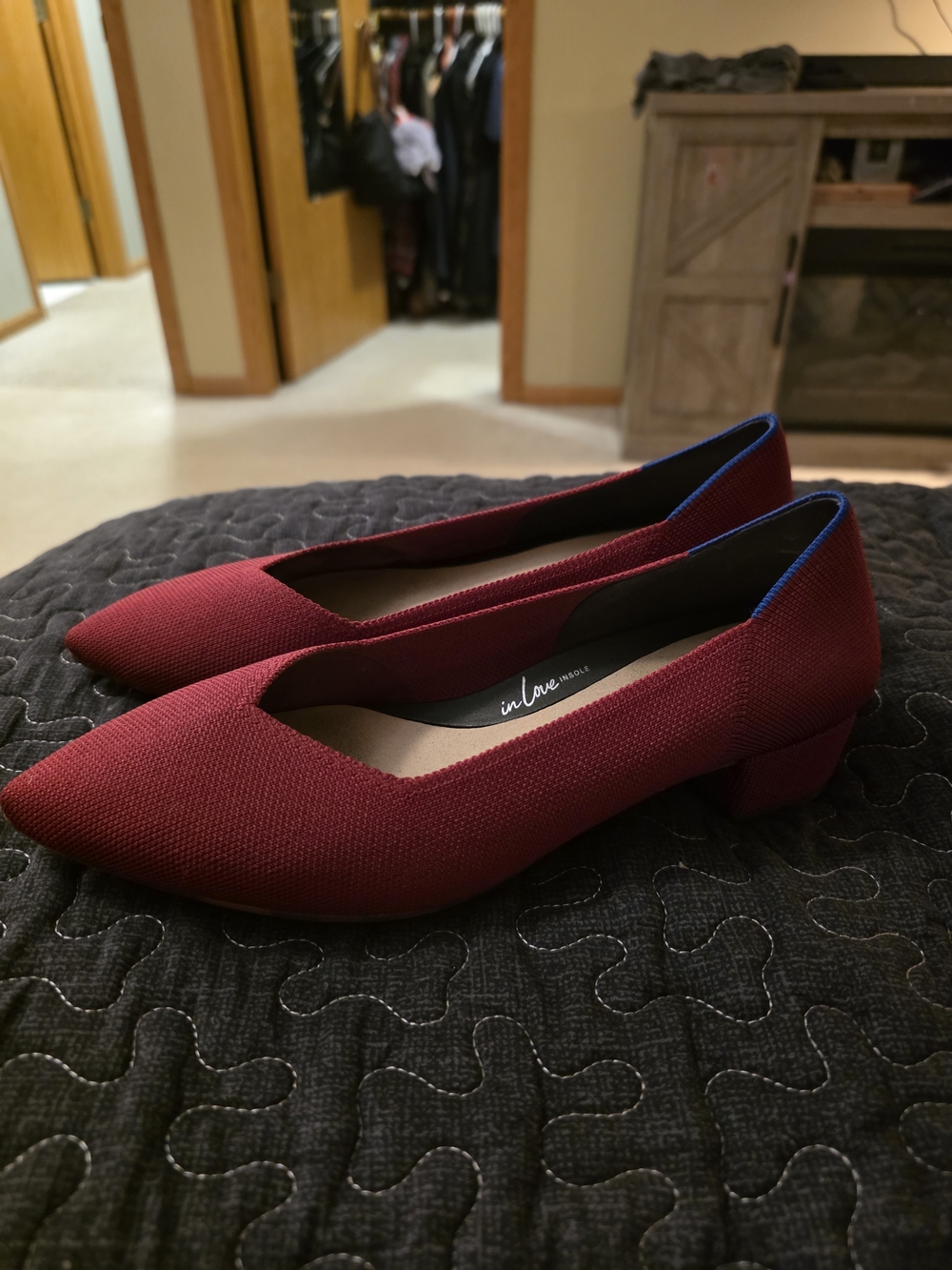 Rothy's Burgundy Low Block Heel Pointed Pumps